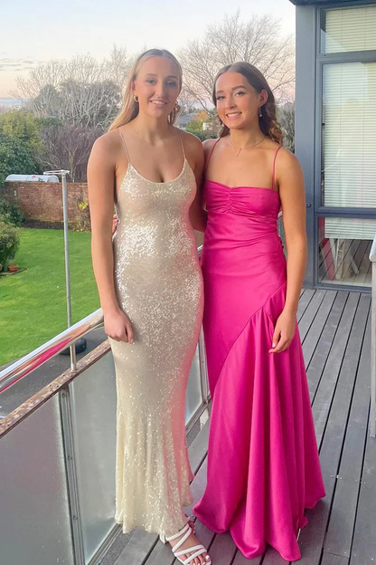 Sexy A line Straps Sleeveless Party Dress Hot Pink Side Slit Prom Dress P856 - PINK / US2 Sexy A line Straps Sleeveless Party Dress Hot Pink Side Slit Prom Dress P856 - PINK / US2