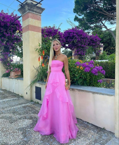 Sexy A-Linien trägerloses ärmelloses Partykleid rosa Ballkleid P858