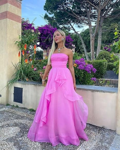 Sexy A-Linien trägerloses ärmelloses Partykleid rosa Ballkleid P858