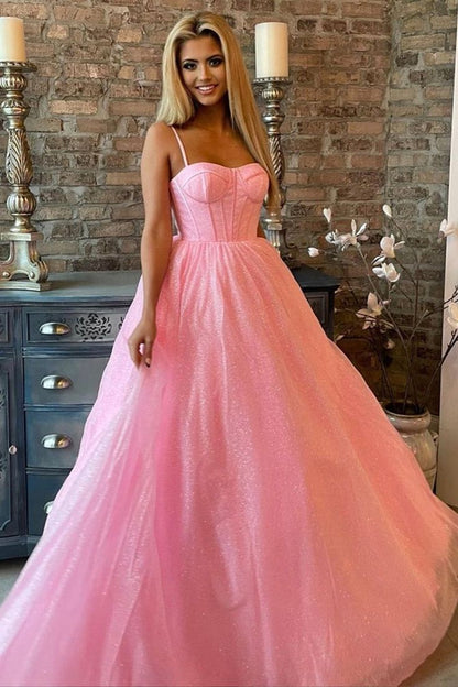 Sexy A-Linien Spaghettiträger Ärmelloses Partykleid Rosa Ballkleid P860