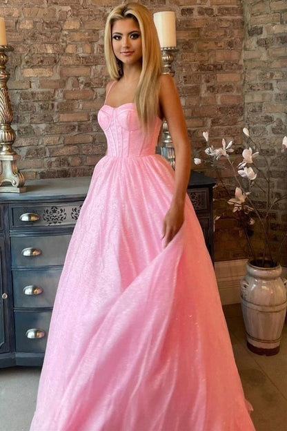 Sexy A-Linien Spaghettiträger Ärmelloses Partykleid Rosa Ballkleid P860
