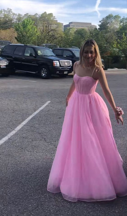 Sexy A-Linien Spaghettiträger Ärmelloses Partykleid Rosa Ballkleid P860