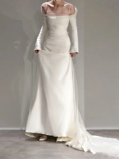 Mermaid Plain Spliced Off shoulder Satin Elegant Long Sleeve Wedding D –  PreppyDress
