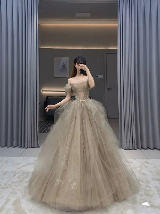 Ball Gown Off The Shoulder Long Prom Dress Tulle Evening Dress P927