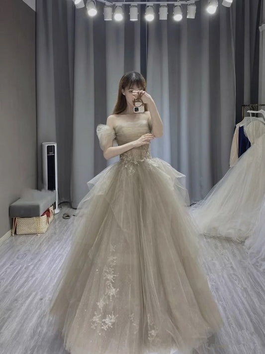 Ball Gown Off The Shoulder Long Prom Dress Tulle Evening Dress P927