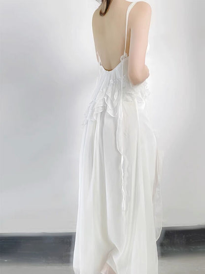 Sexy A-Linien langes Ballkleid mit Schlitz, weißes Abendkleid P933