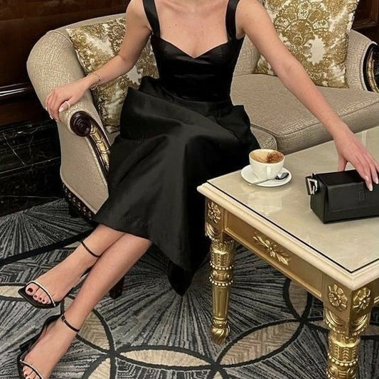 Sexy A line Sweetheart Party Dresses Black Prom Dresses P938