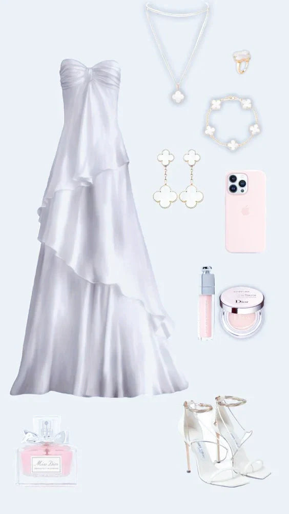 Sexy A-Linie Sweetheart Partykleider Weiße lange Ballkleider P940
