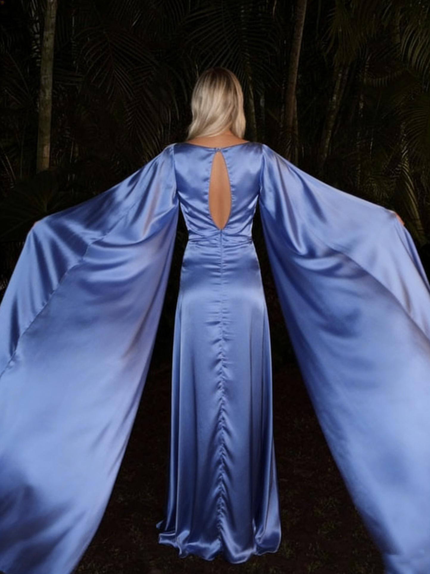 Glamouröses blaues langes A-Linien-Ballkleid mit V-Ausschnitt, lange Ballkleider P956