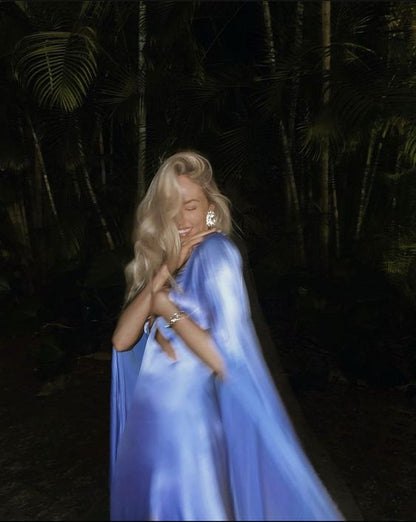 Glamouröses blaues langes A-Linien-Ballkleid mit V-Ausschnitt, lange Ballkleider P956