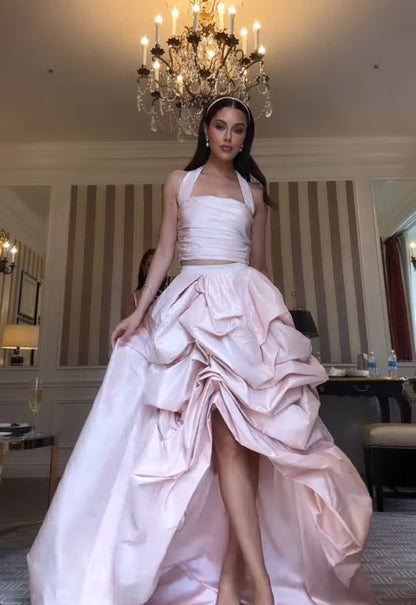 Glamorous 2 Pieces Light pink Satin long prom dress P958 PreppyDress Glamorous 2 Pieces Light pink Satin long prom dress P958 PreppyDress
