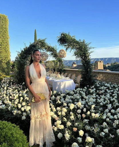 Glamouröses A-Linien-Abendkleid mit V-Ausschnitt, Champagner, P960