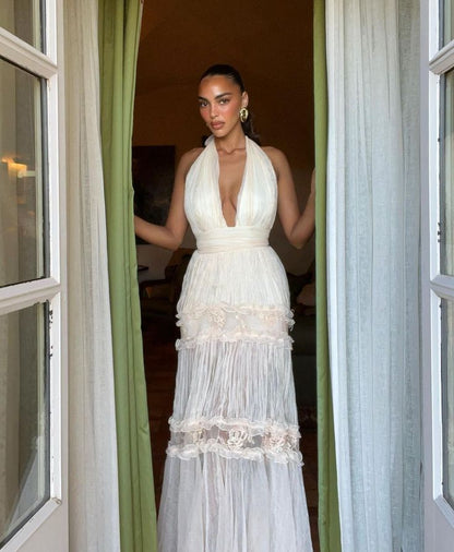 Glamouröses A-Linien-Abendkleid mit V-Ausschnitt, Champagner, P960