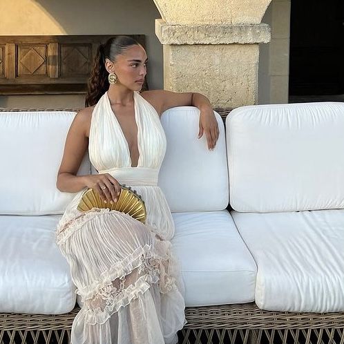 Glamorous A line V neckline Champagne long prom dress P960