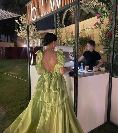 Glamouröses Ballkleid Trägerlos Rückenfrei Salbeigrün Langes Ballkleid P962