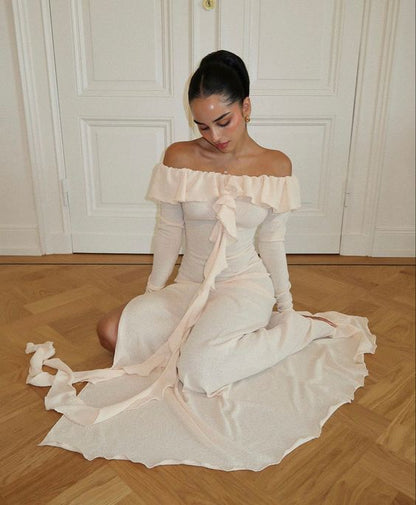 Elegantes Etui-Abendkleid mit langen Ärmeln Champagner P965