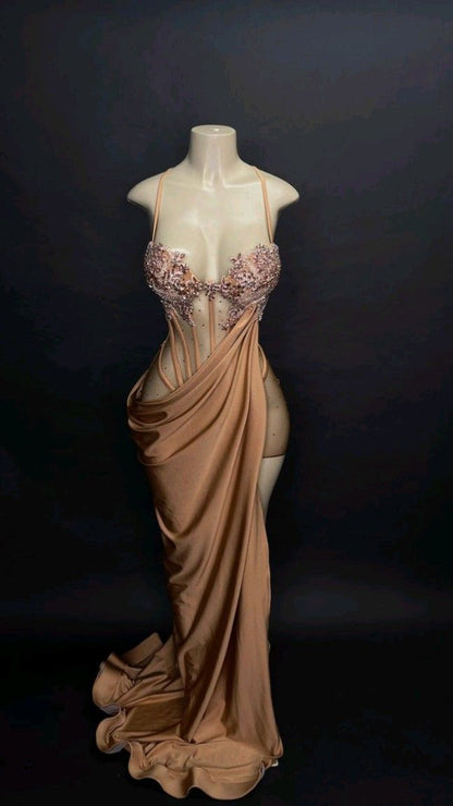 Sexy Meerjungfrau Trägern Schlitz Samt Ballkleid P985