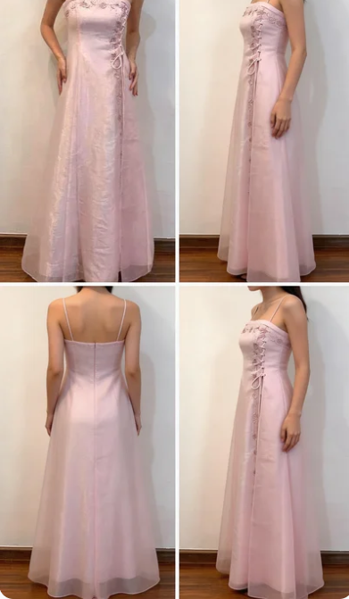 Pretty A Line Spaghetti Straps Pink Evening Dress Long Prom Dresses P2335