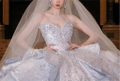 Dreamy Blue Gradient Off-the-shoulder Beaded Luxury Floor-length Weddi PreppyDress Dreamy Blue Gradient Off-the-shoulder Beaded Luxury Floor-length Weddi PreppyDress