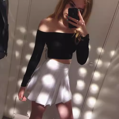 Amerikanischer Retro High-Waist Slim Faltenrock mit Sicherheitshose P349
