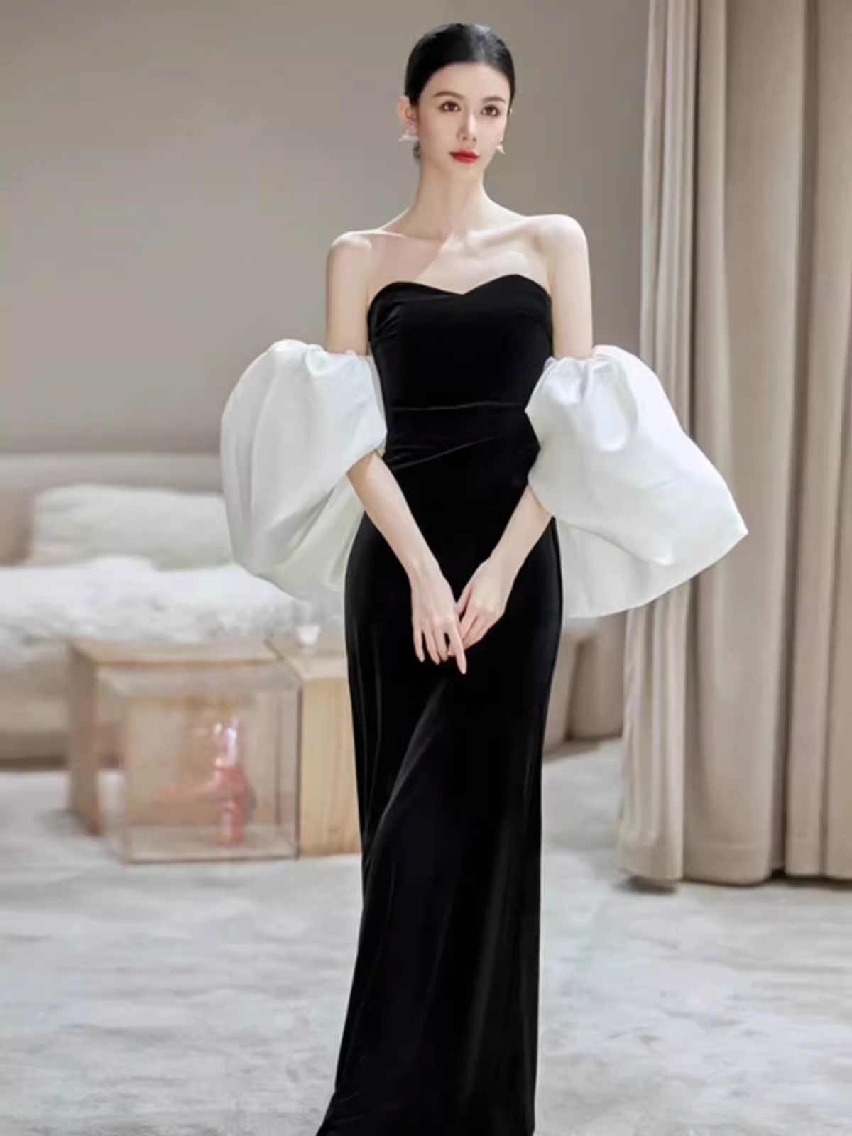 sexy black prom dresses Mermaid Off The Shoulder Long Prom Dress P477 – PreppyDress women's party dress St. Agni Black Asymmetric Sleeve Length Size:14/48