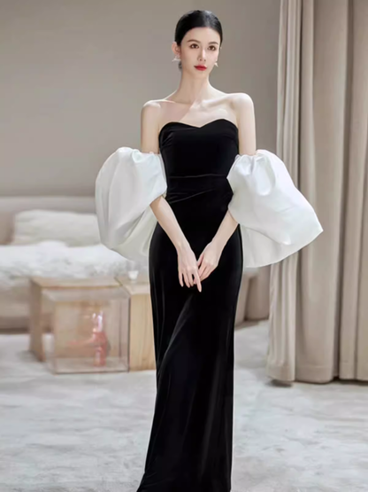 Sexy Meerjungfrau schulterfrei Schwarz Abschlussballkleider langes Abschlussballkleid P477