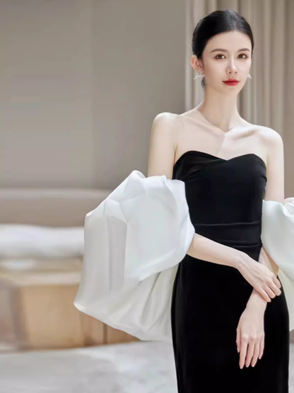 Sexy Meerjungfrau schulterfrei Schwarz Abschlussballkleider langes Abschlussballkleid P477