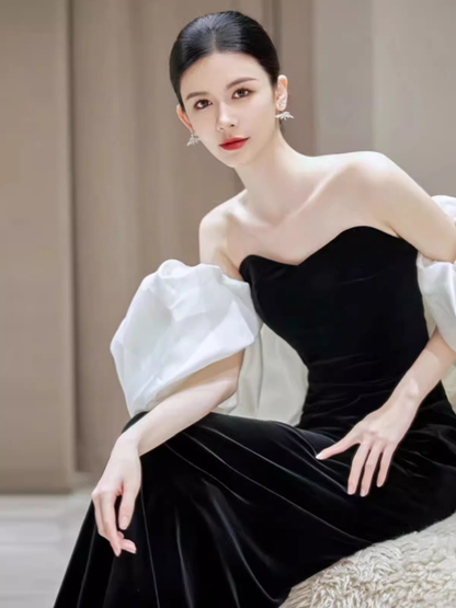 Sexy Meerjungfrau schulterfrei Schwarz Abschlussballkleider langes Abschlussballkleid P477
