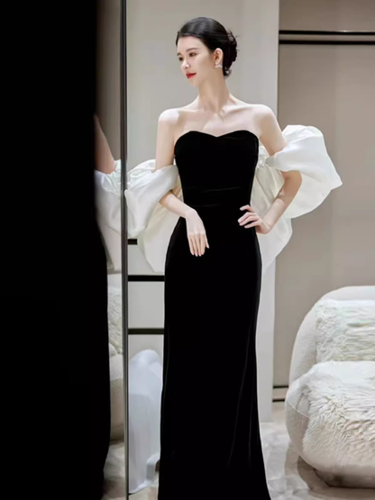 Sexy Meerjungfrau schulterfrei Schwarz Abschlussballkleider langes Abschlussballkleid P477