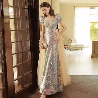 Meerjungfrau Gold Pailletten Ballkleid Lange Ballkleider P544