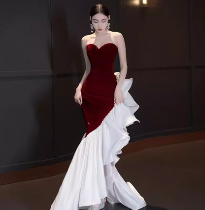 Meerjungfrau Sweetheart Burgund Pailletten Ballkleid Lange Ballkleider P543