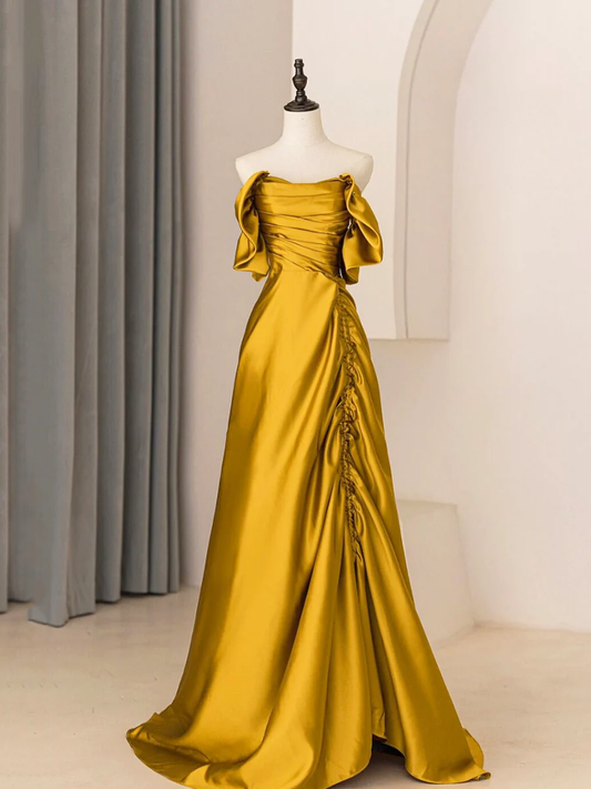 Unique A-Line Satin Long Prom Dress P577