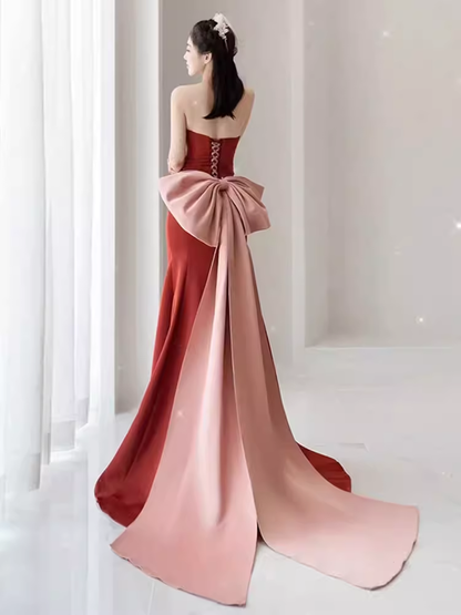 Robe de bal sirène en satin rouge rouille, longues robes de bal P551