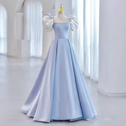 Prinzessin A-Linie Hellblaues Satin Ballkleid Lange Ballkleider P548