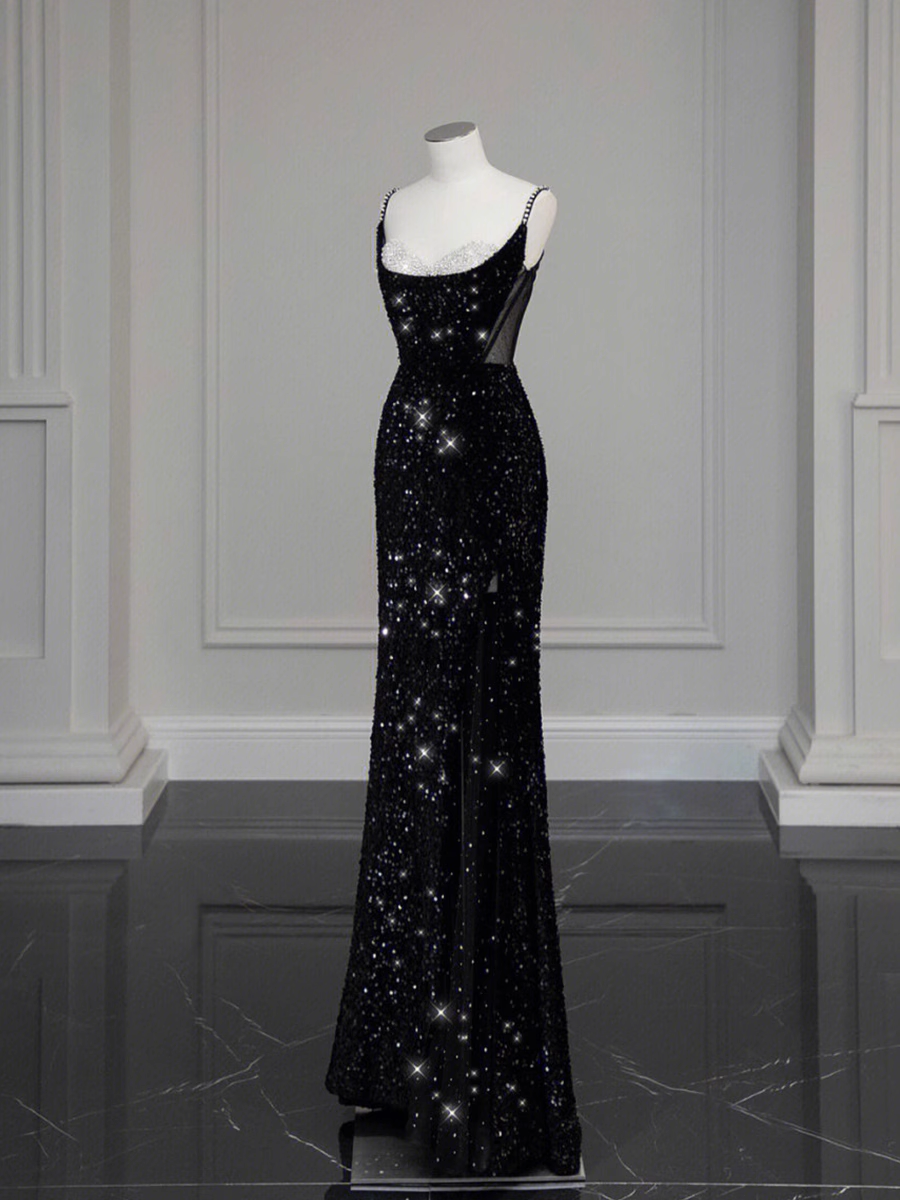 black prom dress with silver sequins black glitter prom dress Zapaka Women Sparkly Black Long Prom Dress Mermaid Sweetheart Sweep Train Formal Evening Gown with Sequins, Black / US12