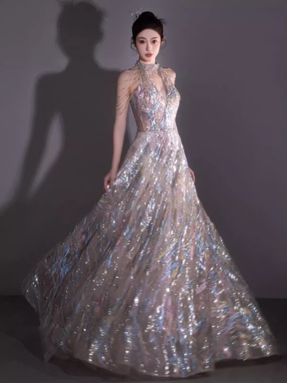 Glitzerndes A-Linien-Bling-Pailletten-langes Ballkleid P526