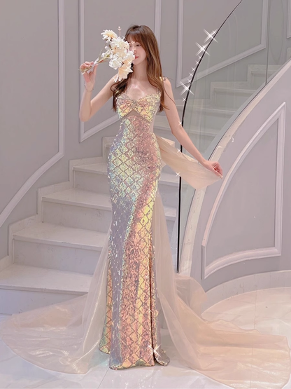 Luxuriöses Meerjungfrauen-Träger-Pailletten-Ballkleid P567