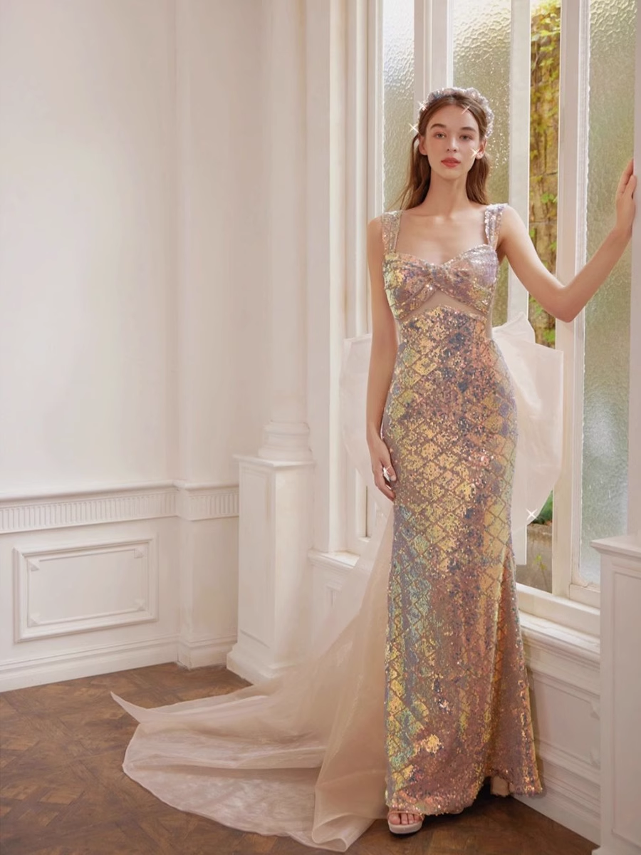Luxury Mermaid Straps Sequin Long Prom Dress P567