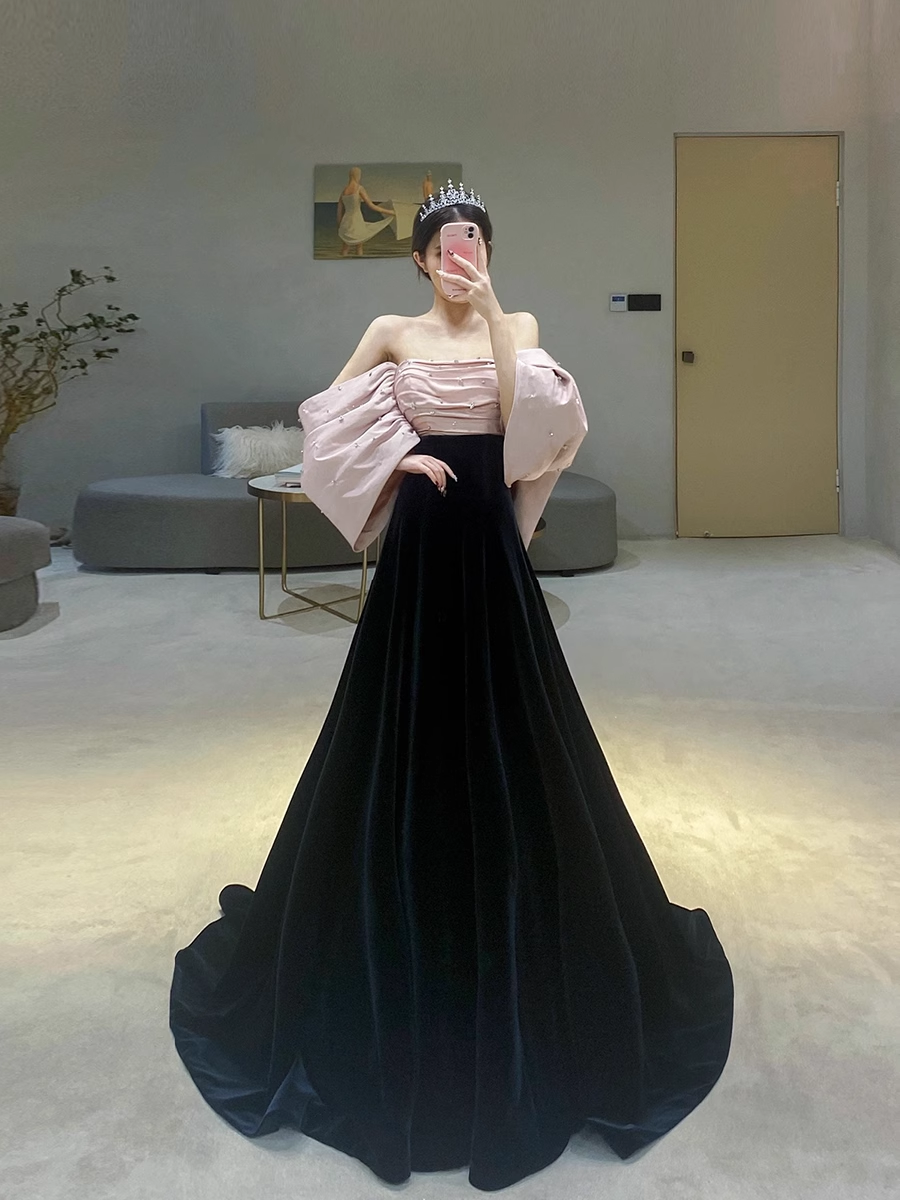 Simple A line Off The Shoulder Velvet Satin Long Prom Dresses P508 PreppyDress Simple A line Off The Shoulder Velvet Satin Long Prom Dresses P508 PreppyDress