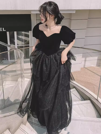 Ball Gown Black Prom Dress With Puffy Sleeves Long Prom Dresses P529 PreppyDress Ball Gown Black Prom Dress With Puffy Sleeves Long Prom Dresses P529 PreppyDress
