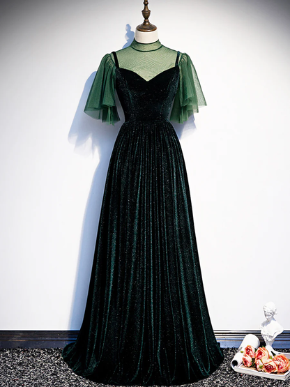 Elegantes A-Linien Grünes Abendkleid Langes Ballkleid P589