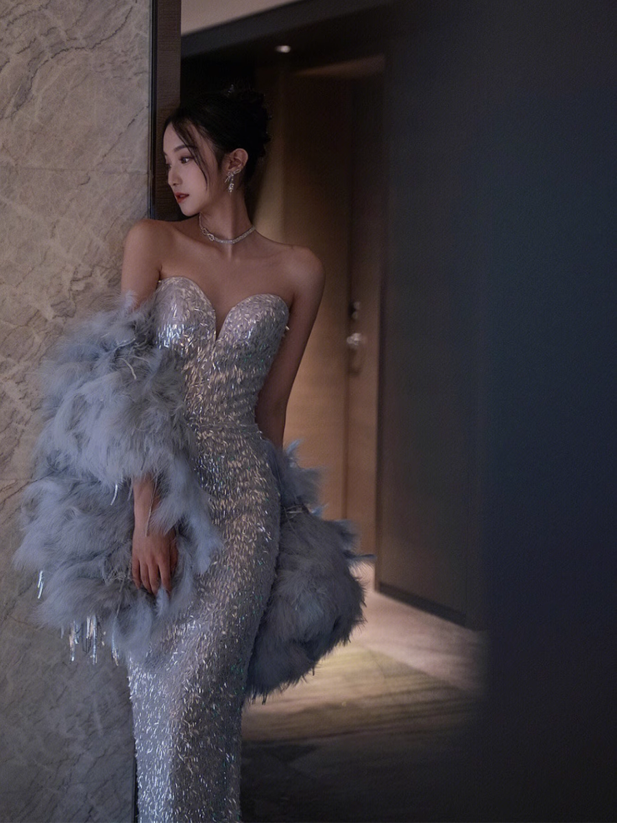 Luxury Mermaid Sweetheart Sequin Long Prom Dresses P512