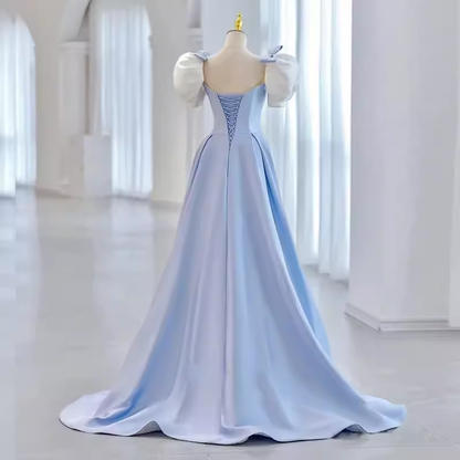 Prinzessin A-Linie Hellblaues Satin Ballkleid Lange Ballkleider P548
