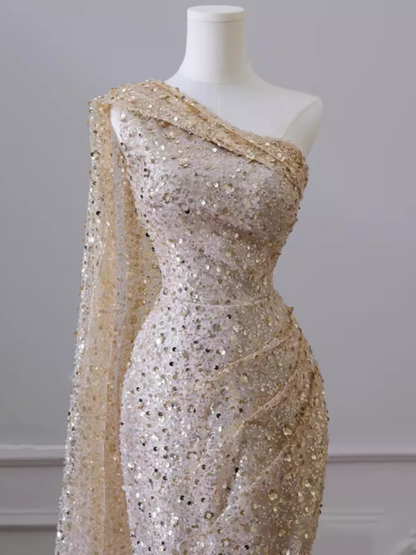 Sexy Meerjungfrau Pailletten One-Shoulder Abendkleid mit Schlitz P522