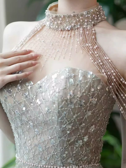 Luxuriöses Meerjungfrauen-Pailletten-Ballkleid, langes Ballkleid P546