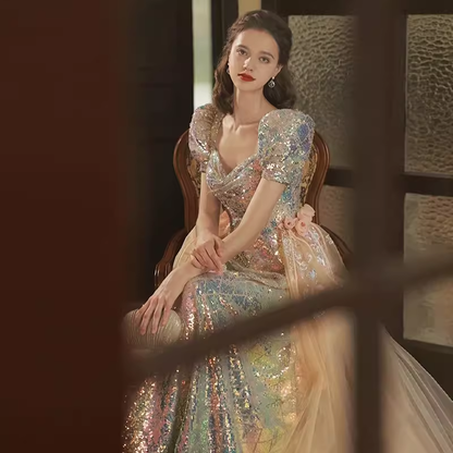 Meerjungfrau Gold Pailletten Ballkleid Lange Ballkleider P544