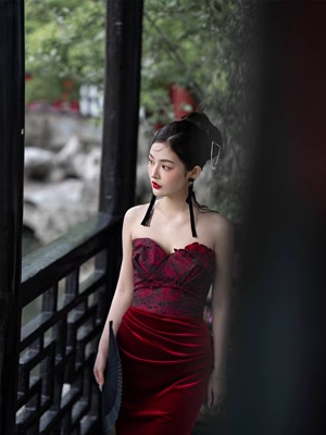 Sexy Meerjungfrau Sweetheart Samt Bordeaux Langes Ballkleid P568