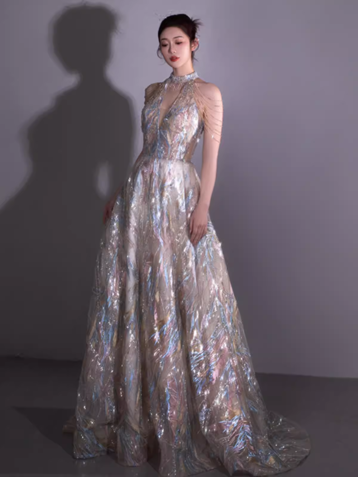 Sparkly A line Bling Sequin Long Prom Dress P526