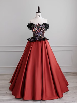 Einfaches trägerloses rotes langes Satin-Ballkleid P555