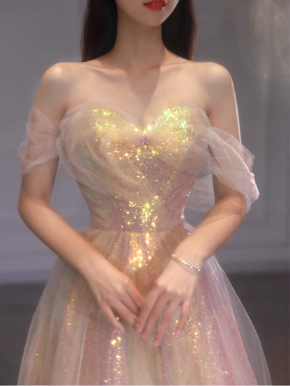 Sexy A-Linien Off-Shoulder-Ballkleider mit Ärmeln, langes Abschlussballkleid P516